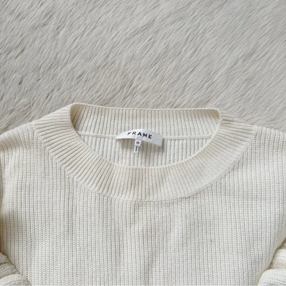 Frame Ruffle-yoke Ribbed Sweater In Off White - Picture 8 of 12